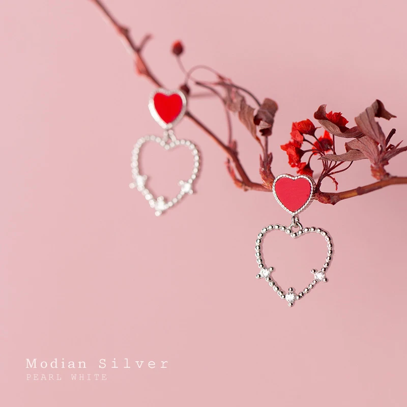 MODIAN сверкающие циркониевые полые сердца Висячие серьги для женщин 925 пробы