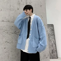 pure color mens sweater cardigan korean casual sweater mens fashion loose cardigan mens streetwear long sleeve knit cardigan