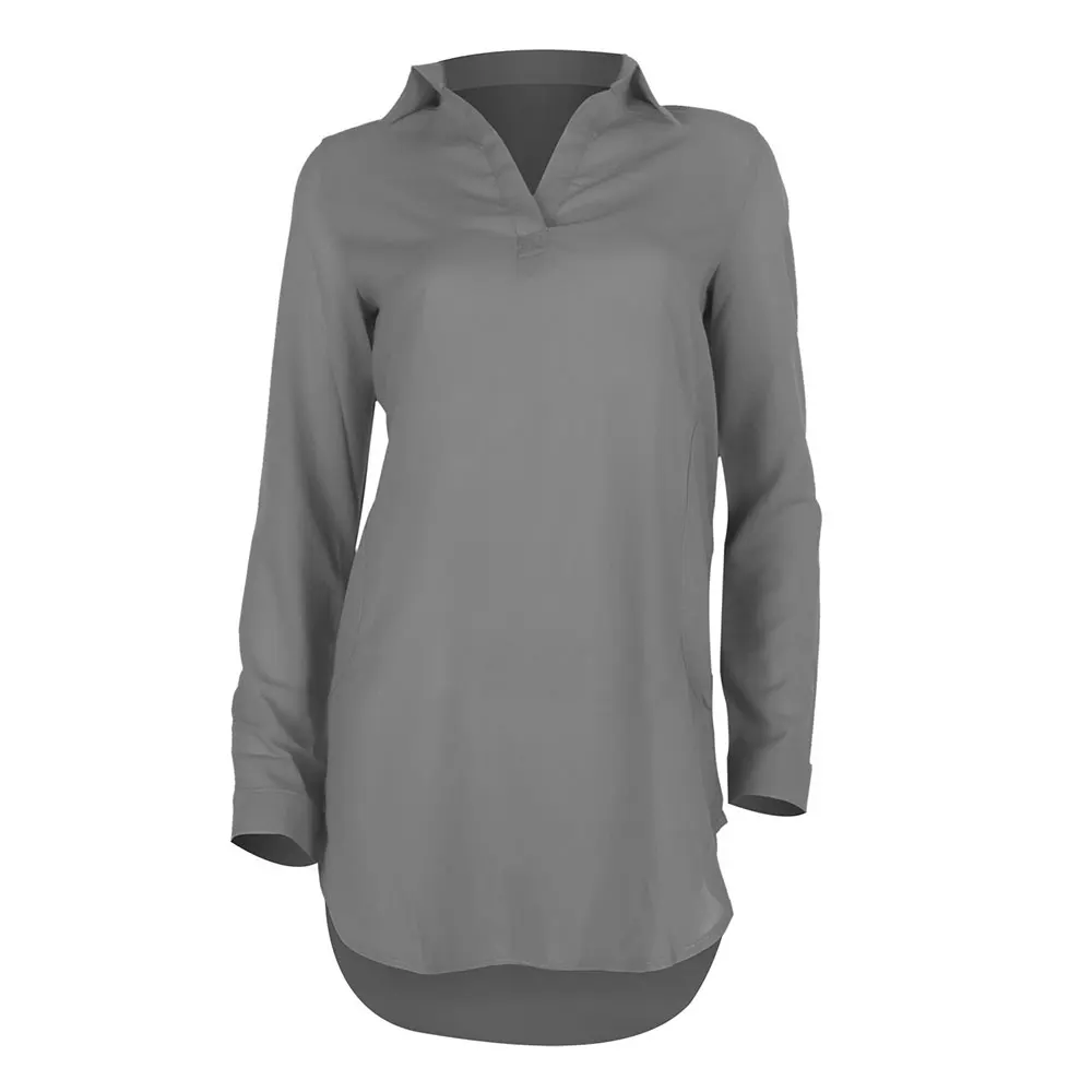 

Gentillove Oversized Solid Loose Chiffon Mini Dress Fashion Long Sleeve V Neck Shirt Dress Casual Long Tops Women's Clothing