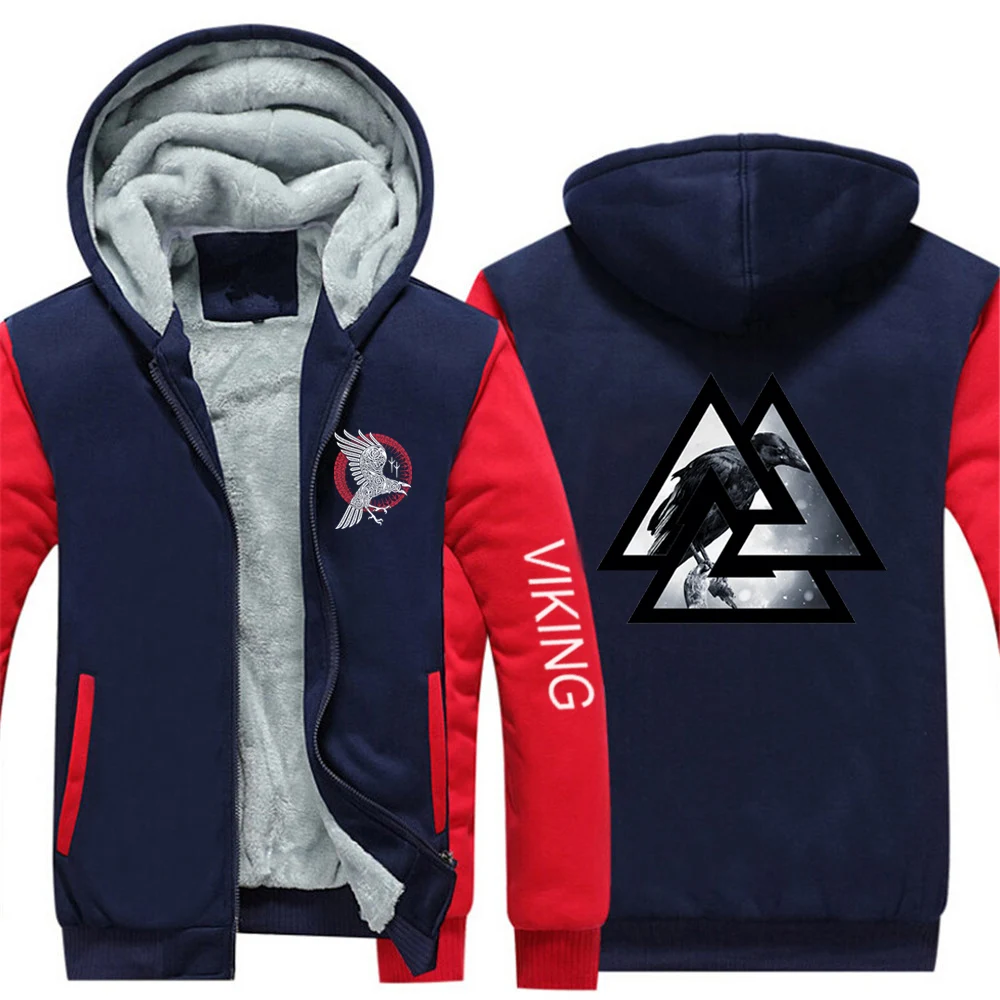 

New Winter Men Viking legend Ragnar's Raven Custom Comfortable Coat Leisure Zipper Hoodies Plus Velvet Thicken Jackets