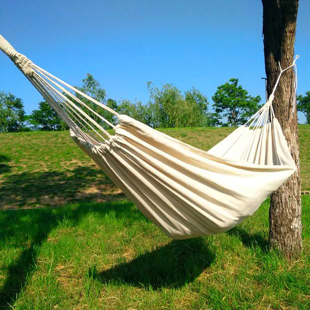 

200x150cm Outdoor Double Dropshipping Hammock Rollover Prevention Camping Canvas Fabric Hammock Hanging Hammock Patio Bed
