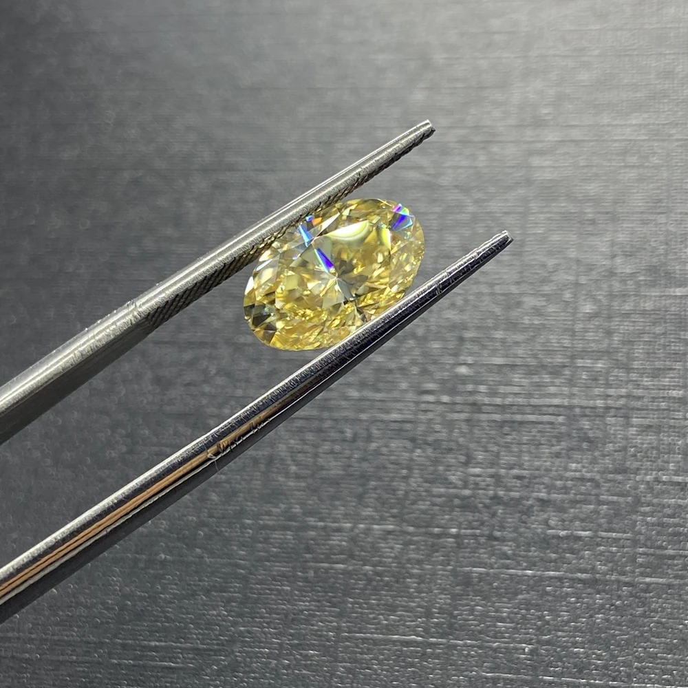 Meisidian 10*14 MM 8 Carats VVS Oval Cut Moissanite Diamond GRA Yellow Synthetic Gemstone