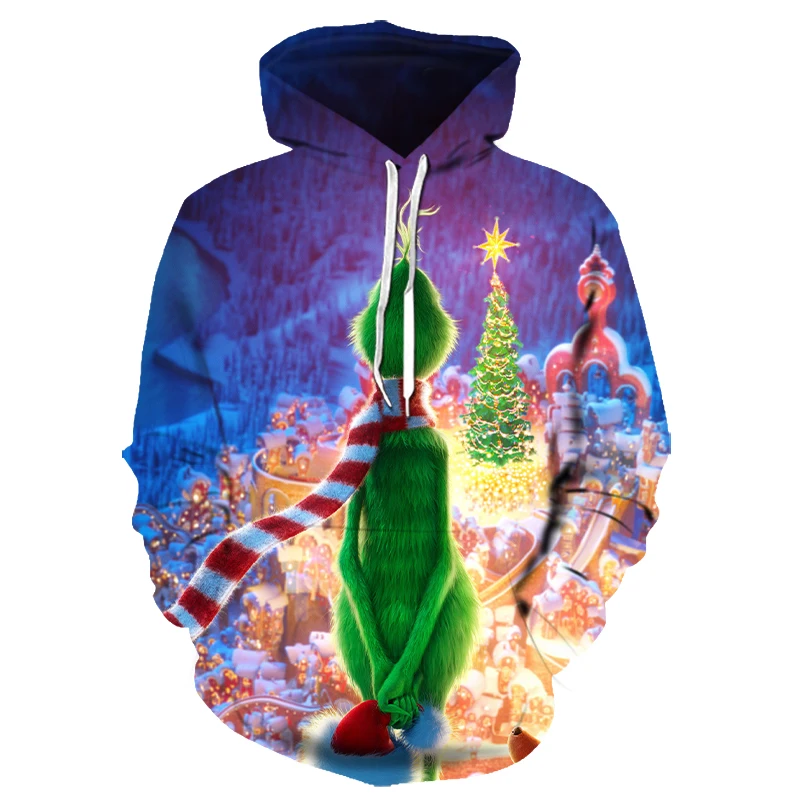 3D Grinch Толстовка Рождество мультфильм анимация зеленая монстры Мужская и Женская
