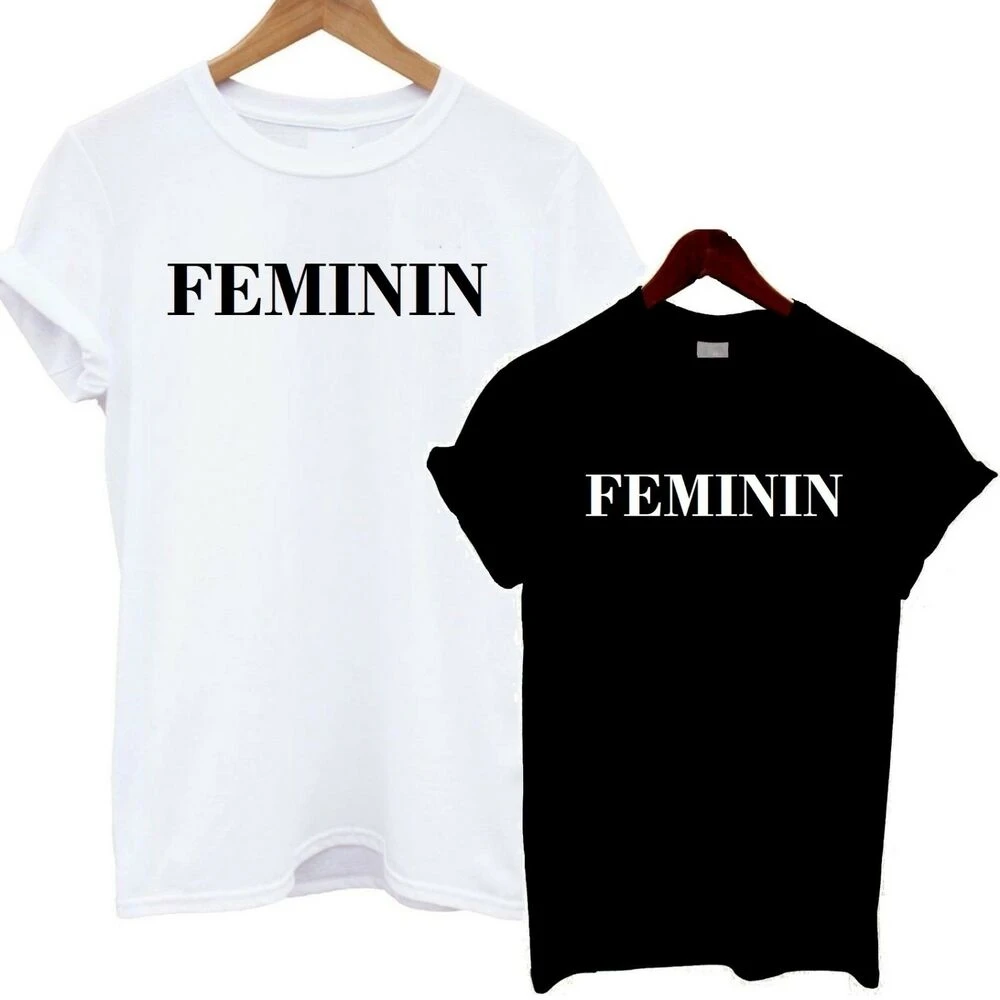 

Feminin T Shirt Black White Lady Girls Female Feminist Fashion Statement TX6017