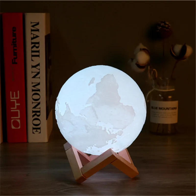 3-D печать земля лунный свет зарядка ночник светодиодный светильник 2-color Touch 16-color пульт дистанционного управления украшение дома креативный подарок