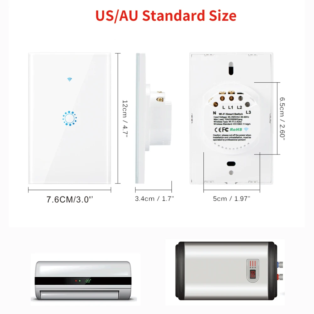 

Tuya WiFi Boiler Switch Water Heater Touch Wall Panel for Smart Home APP Remote Control US Standard Work with Alexa Google Home