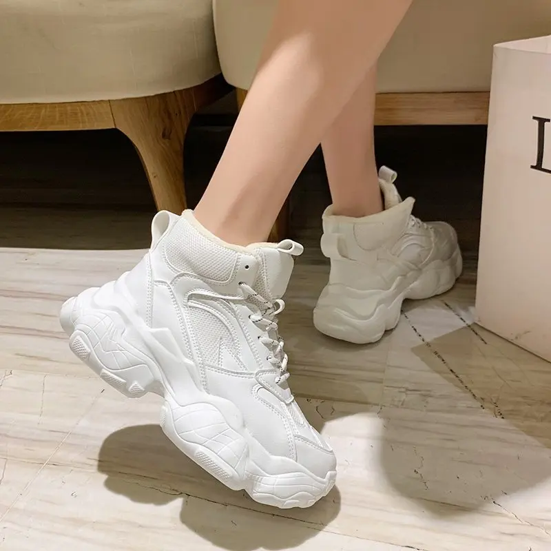 

Winter Women Chunky Sneakers Vulcanized Shoes Female Black Platform Short Boots Comfortable Light Keep Warm Casual Shoes 6CM