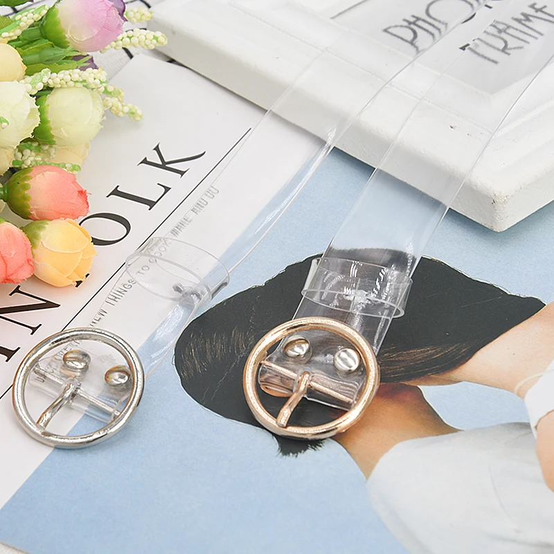 

Women Clear Belt Female Disigner Punk Rivet Pin Buckle Waist Plastic Strap For Trouser Jeans Transparent Belts