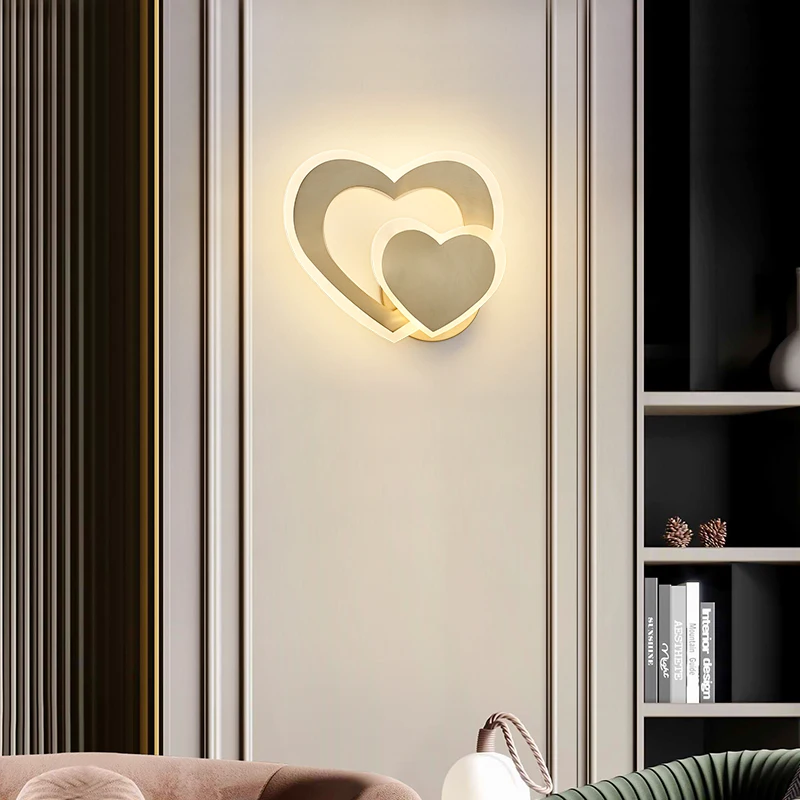 

OURFENG Modern Wall Lamps Copper Heart Shape Wall Mounted Light LED Sconces 220V Nordic Decorative For Bedside Living Room