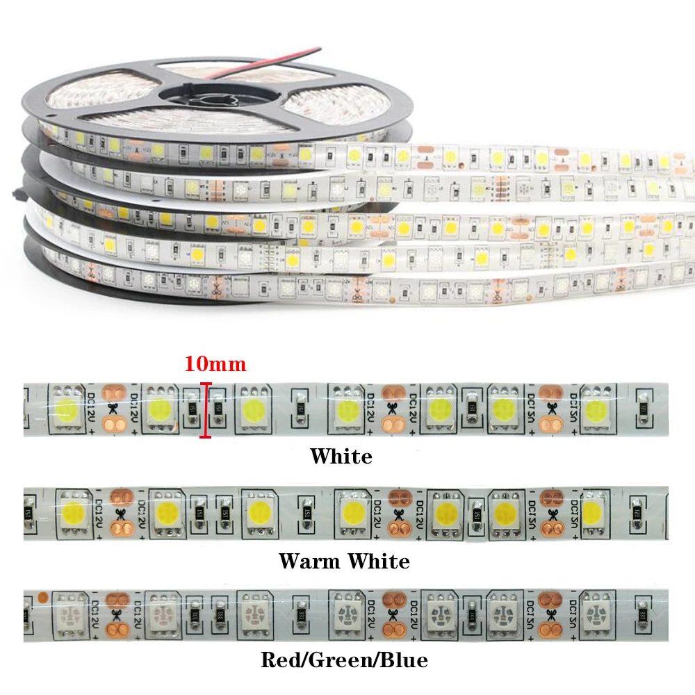 Светодиодная лента 5 м 12 В 5050 гибкая светодиодная e 60 светодиодов/M RGB/белый/теплый
