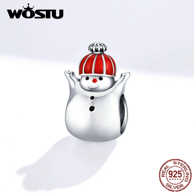 WOSTU зима новинка 925 пробы серебряные милые Подвески с изображением снеговика Подвески подходят к оригинальному браслету ожерелье модное ювелирное изделие FIC854