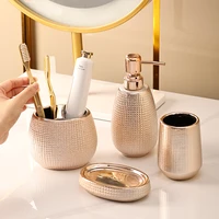 Rose Gold Ceramic Toiletry Set Toothbrush Holder Gargle Cup Bathroom Accessories Lotion Bottle Soap Dish Hotel Home Bathroom Set