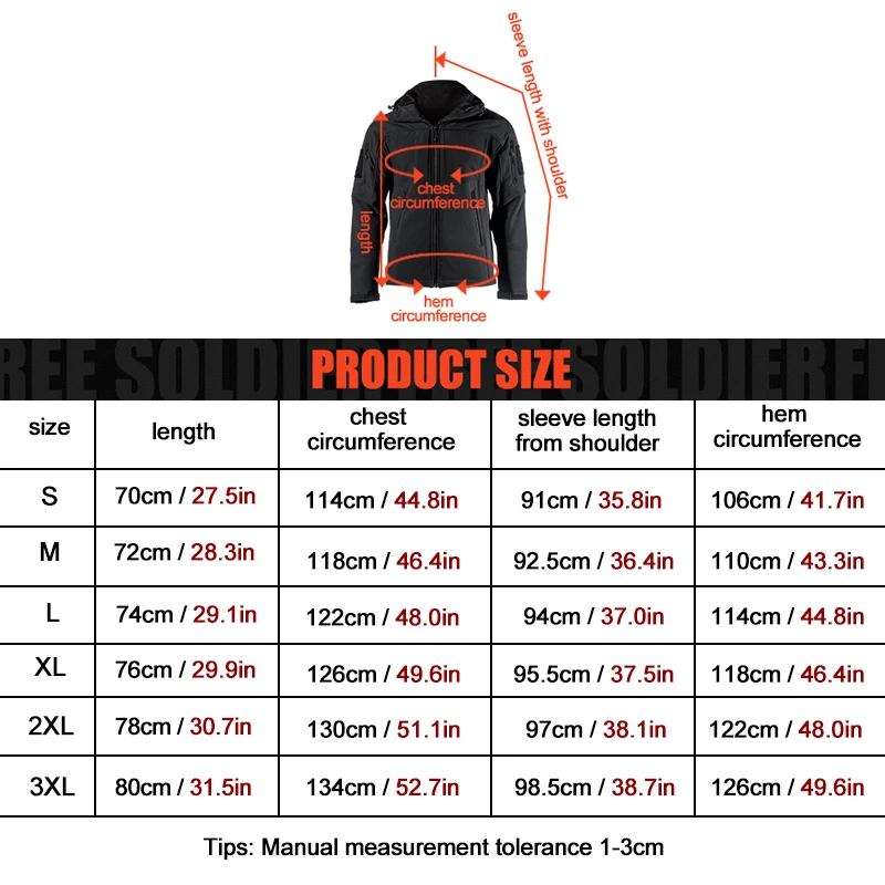 

FREE SOLDIER Outdoor sports camping hiking tactical military men's soft-shell jacket wind warm water-resistant coat travel cloth