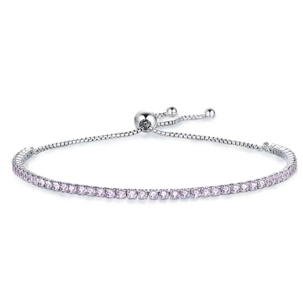 White Gold Pink CZ TONGZHE оригинальные теннисные браслеты для женщин из стерлингового серебра 925 пробы, белый синий розовый камень, розовое золото, ювелирная коробка, цепочка, браслет - Окраска металла: White Gold Pink CZ
