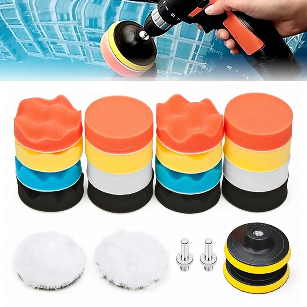 3 Inch Car Polishing Pad Sponge Car Polisher Waxing Pads Wool Wheel Buffing Kit for Car Polisher Drill Adapter Removes Scratches
