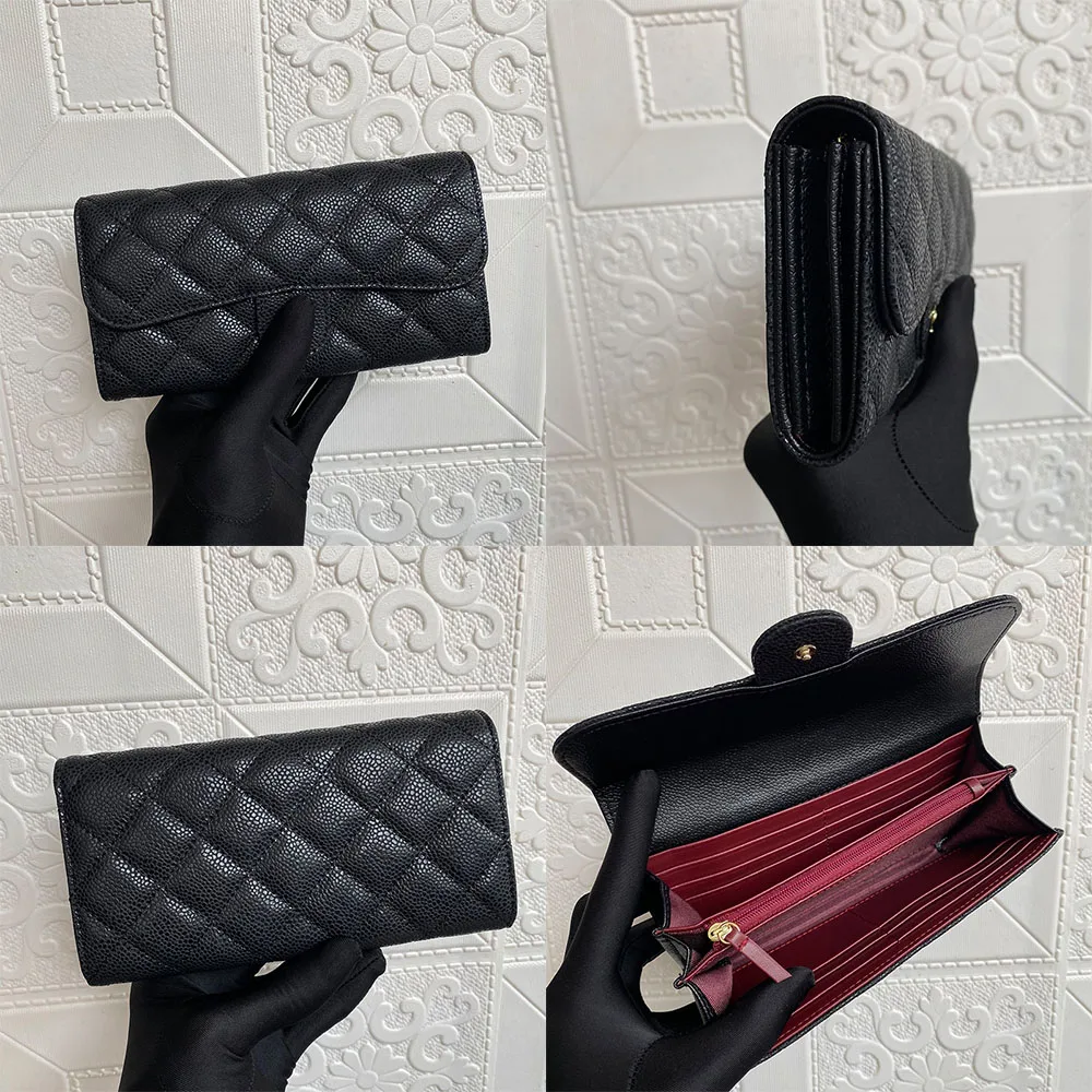 

Womens High Quality Leather Wallet Clutch Bag Cowhide Coin Purse Long Clamshell Wallet Caviar Card Bag Ball Pattern Key Bag