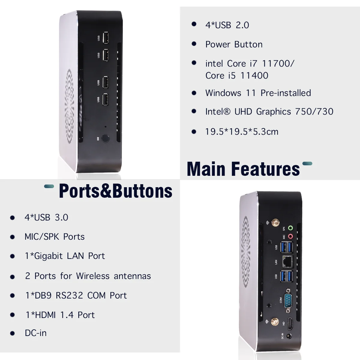 Игровой мини-ПК Nuc 11-го поколения Intel Core i7 11700 i5 11400 настольный компьютер Windows 10 Pro Dual