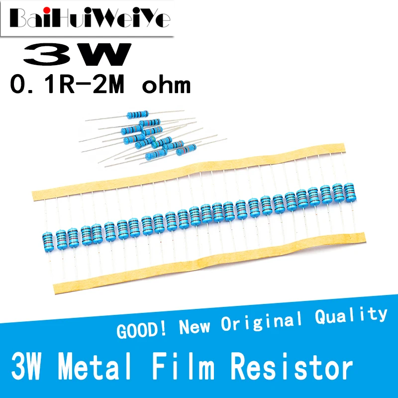 

20PCS/LOT 3W 1R-1M 1% 3W Metal Film Resistor 2.2R 4.7R 10R 22R 47R 68R 220R 470R 1K 10K 4.3K 39K 100K 270K 390K 560K 680K ohm