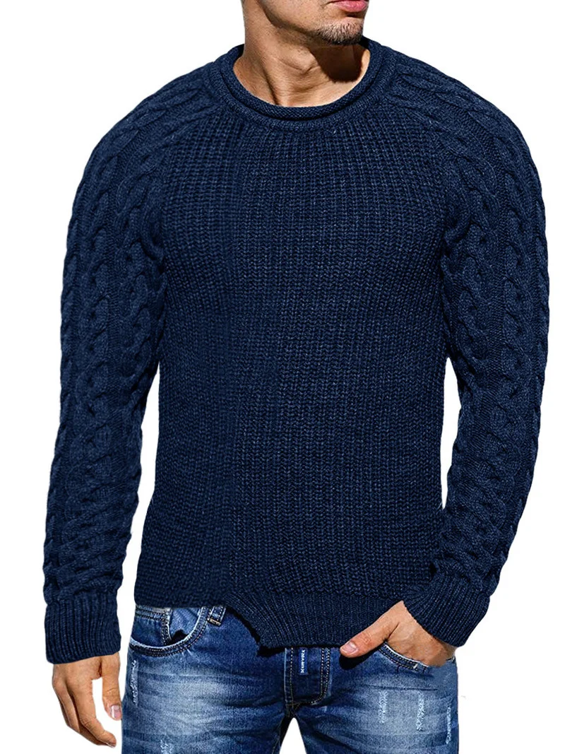 

Mens Sweater Solid Colour Slim Fit Vintage Sweater Casual Basic Top Asymmetrical Hem Pullover Fashion Knit Sweater Men Clothes