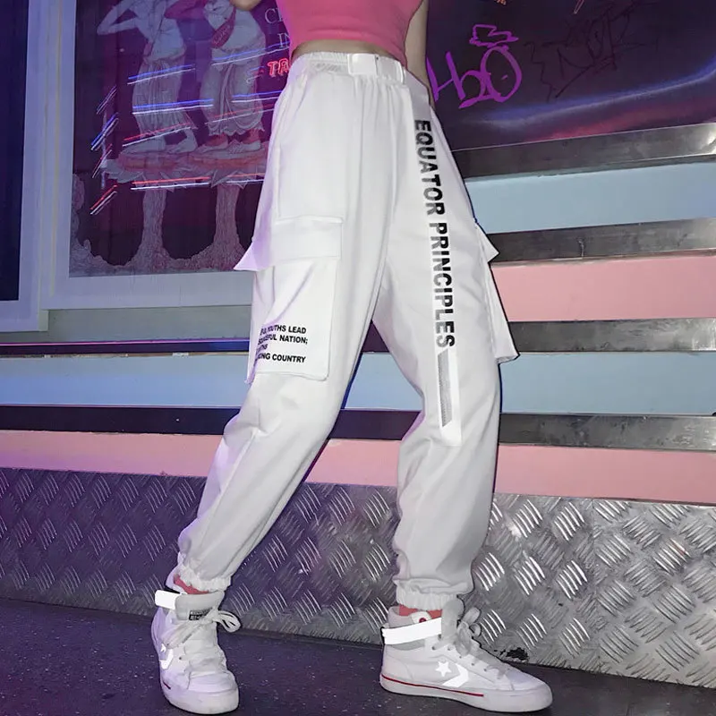 Брюки карандаш женские с поясом тонкие штаны в стиле хип хоп уличная одежда