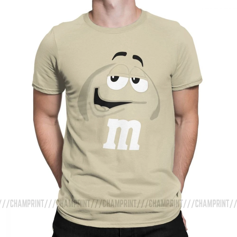 M&M's Chocolate Candy Character Face Tees Short New Fashion T Shirt Men's Pure Cotton Amazing T-Shirt Sleeve Tops Plus Size - Color: Khaki