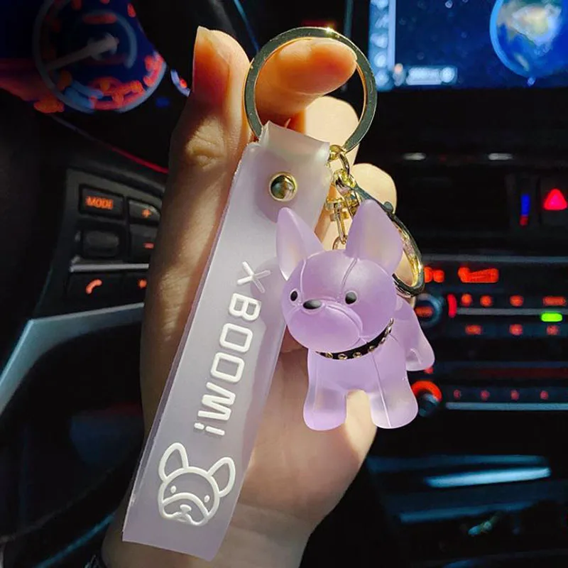

Fashion French Bulldog Keychain for Women Bag Pendant Transparent Colorful Dog Keychains Men Car Key Ring 2020 Christmas Gift