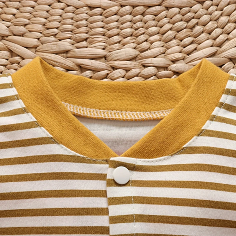 

Baby Rompers Baby Boys Girls Clothes Full Sleeve Baby Clothes Striped Cartoon Print Cotton Outwear Spring Fall Pajamas