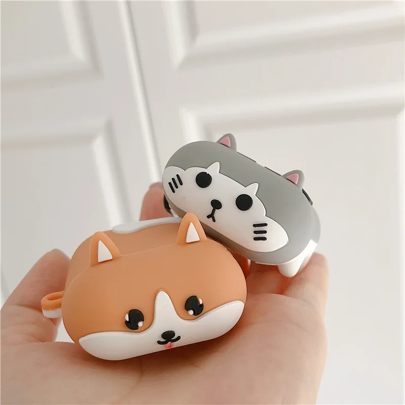 

For Airpods Case Cute Cartoon Husky Corgi Cat Soft Silicone TPU Earphone Case for Apple Airpod 1 2 Case Cover Funda Keychain