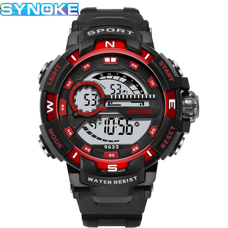 

Часы наручные SYNOKE Мужские Цифровые, спортивные электронные водонепроницаемые светодиодсветодиодный в стиле милитари, 5 бар, 9633