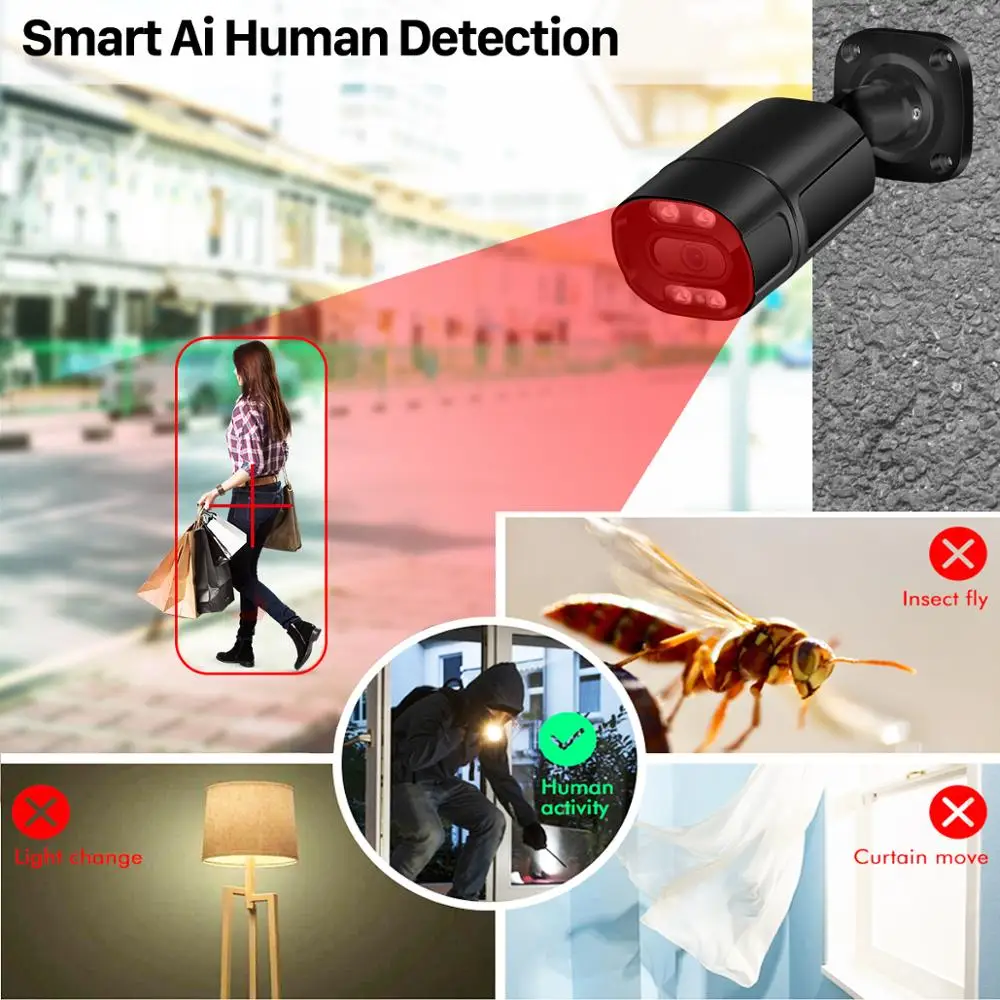 5mp color night vision ip camera outdoor 1080p poe waterproof two way audio poe camera ip ai human detection xmeye remote view free global shipping