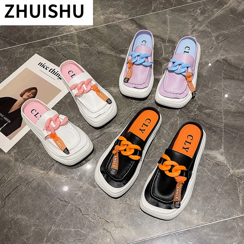 

Women's Half Slippers 2021 Summer New Comfortable Mueller Shoes Fashion Baotou Leather Casual Women Shoes Zapatos De Mujer
