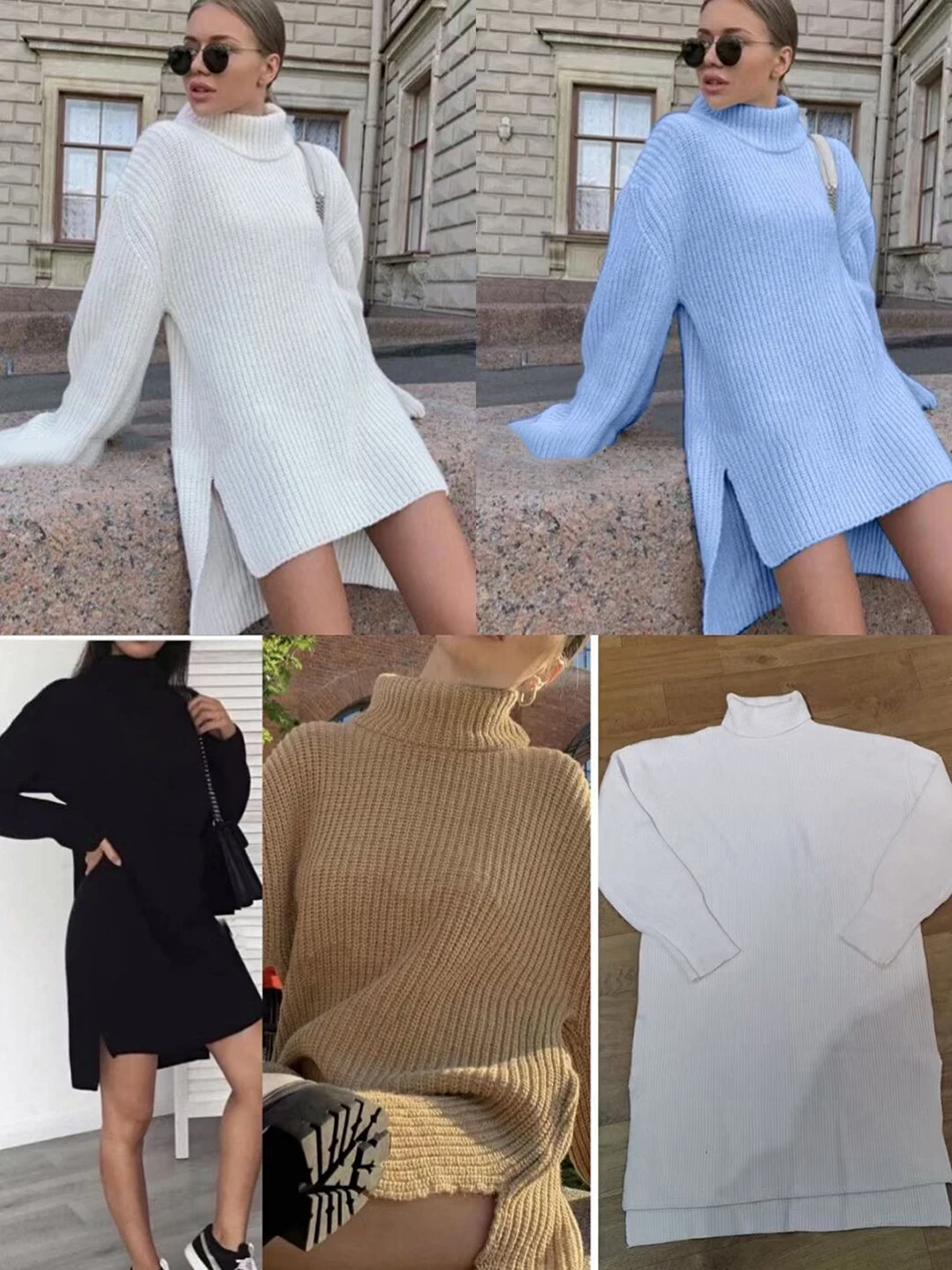 С высоким плотно облегающим шею воротником Свитер с длинными рукавами платье для
