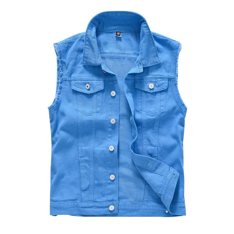 

Vintage Men Spring Casual Denim Vest Fashion Cotton Solid Color Jeans Waistcoats For Male Clothing