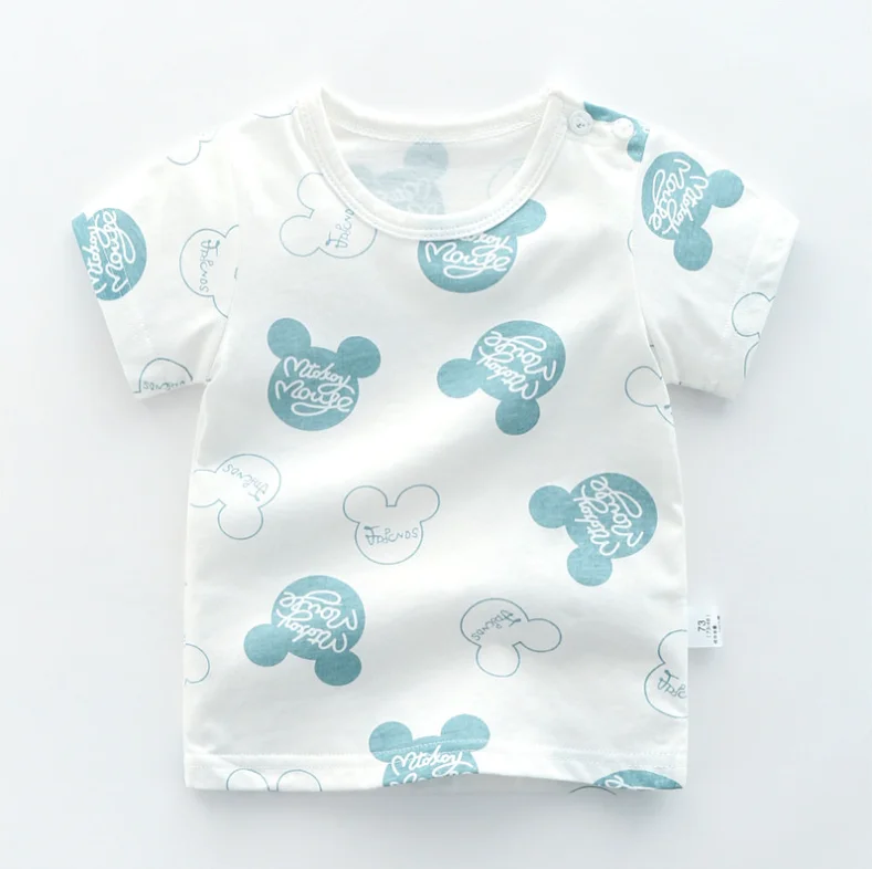 Детская Хлопковая футболка с круглым вырезом коротким рукавом и мультяшным