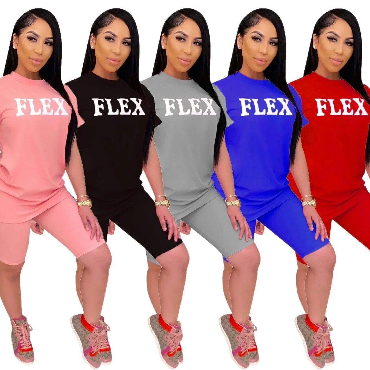 

Женский повседневный комплект из двух предметов, розовая футболка в полоску с буквенным принтом и облегающие брюки, летний комплект из 2 пре...