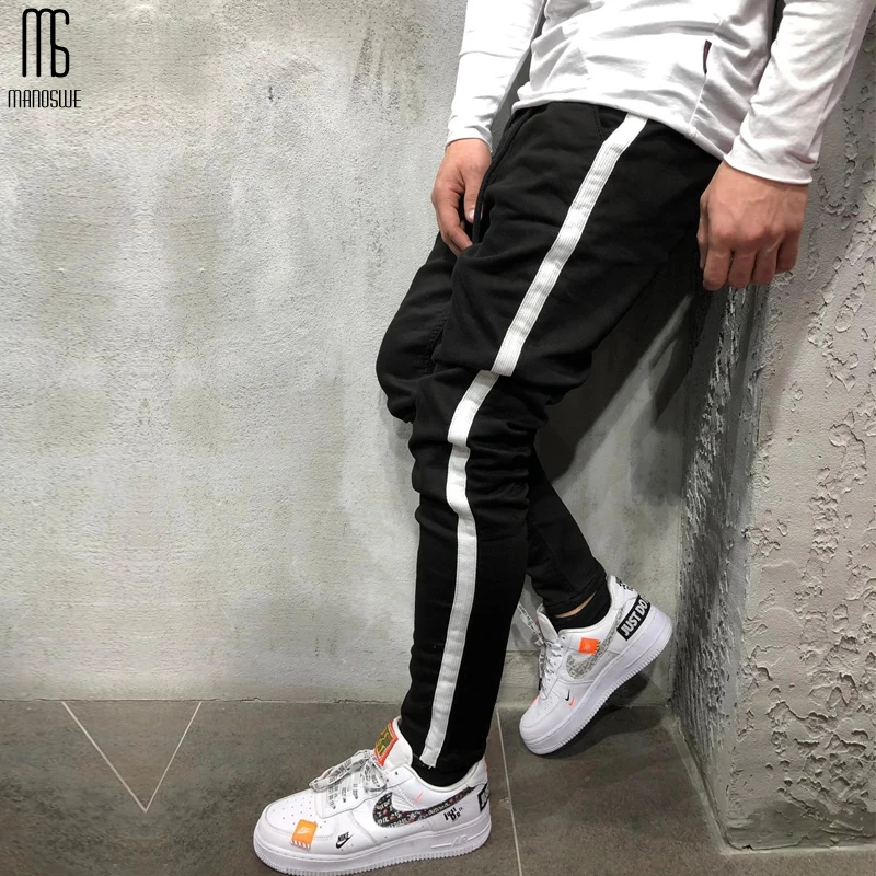 Мужские повседневные Прямые джинсы Manoswe черные облегающие спортивная одежда в