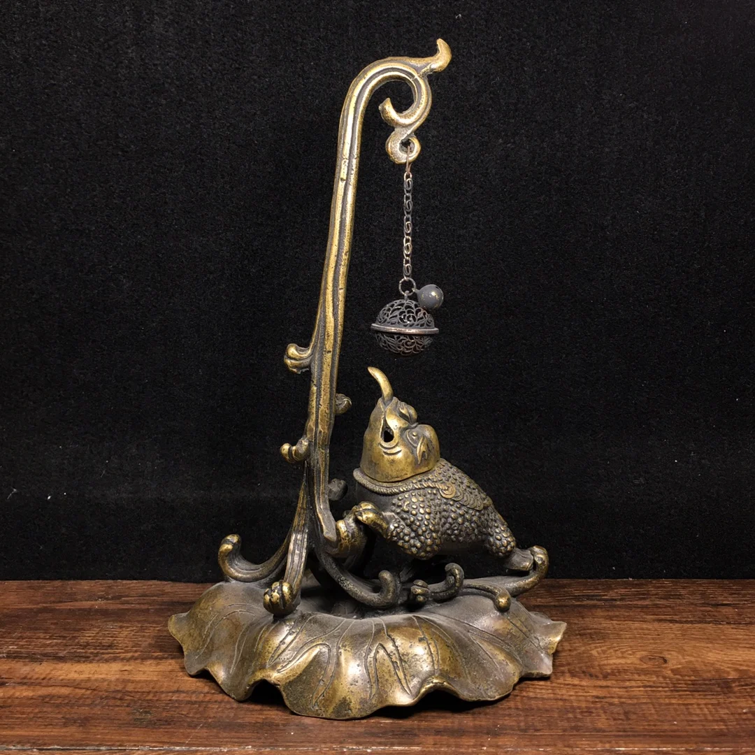 

Home Decor 10"Tibet Buddhism Old Bronze Cinnabar Golden Toad Statue Jin Chan play beads incense burner Town House Exorcism
