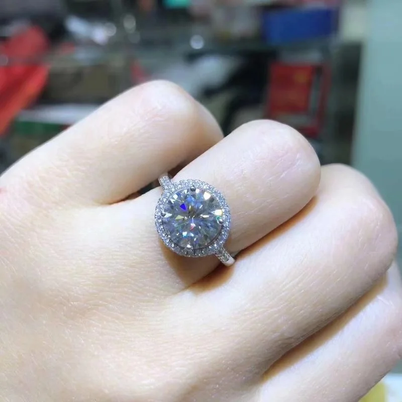 Kkmall Store круглое серебряное кольцо Moissanite 3.00ct D VVS роскошное кольцо Moissanite серьги-гвоздики Moissanite серебряное кольцо 925