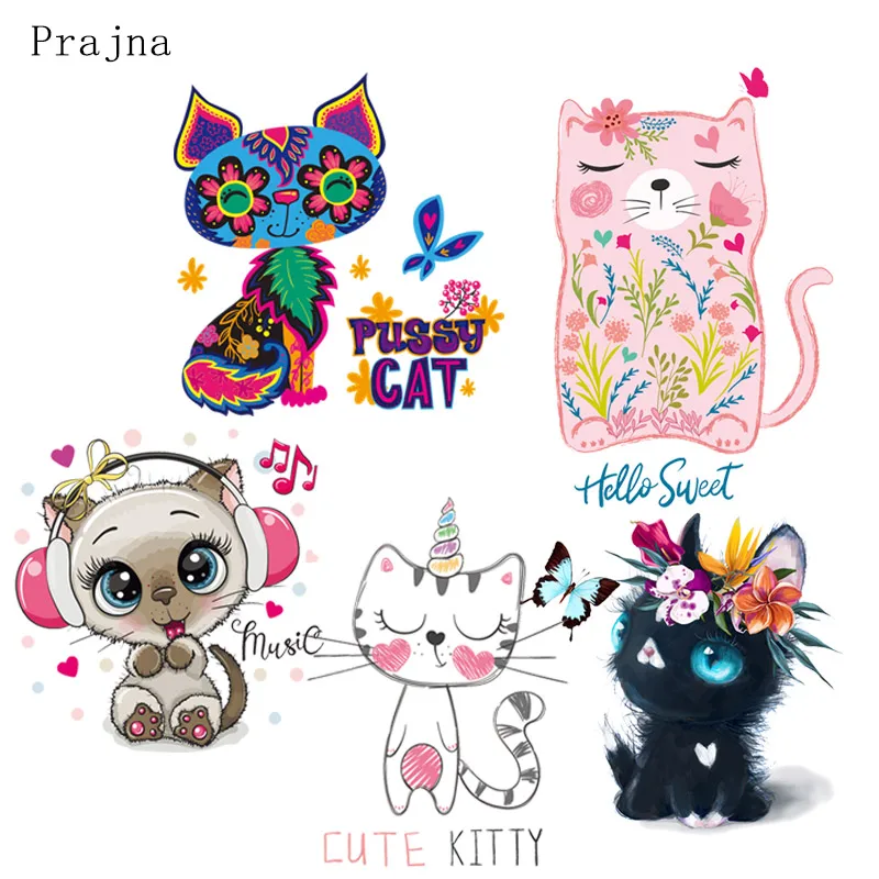 Prajna сделай сам мультяшный железный на переноске для футболки дети кошка