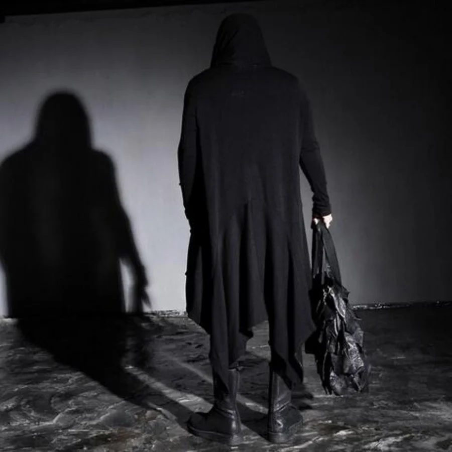 Autumn Gothic Mens Punk Long Cloak Causal Loose Nightclub Cosplay Trench Wizard Cap Mantle Man Black Outerwear Coats Cardigan | Мужская