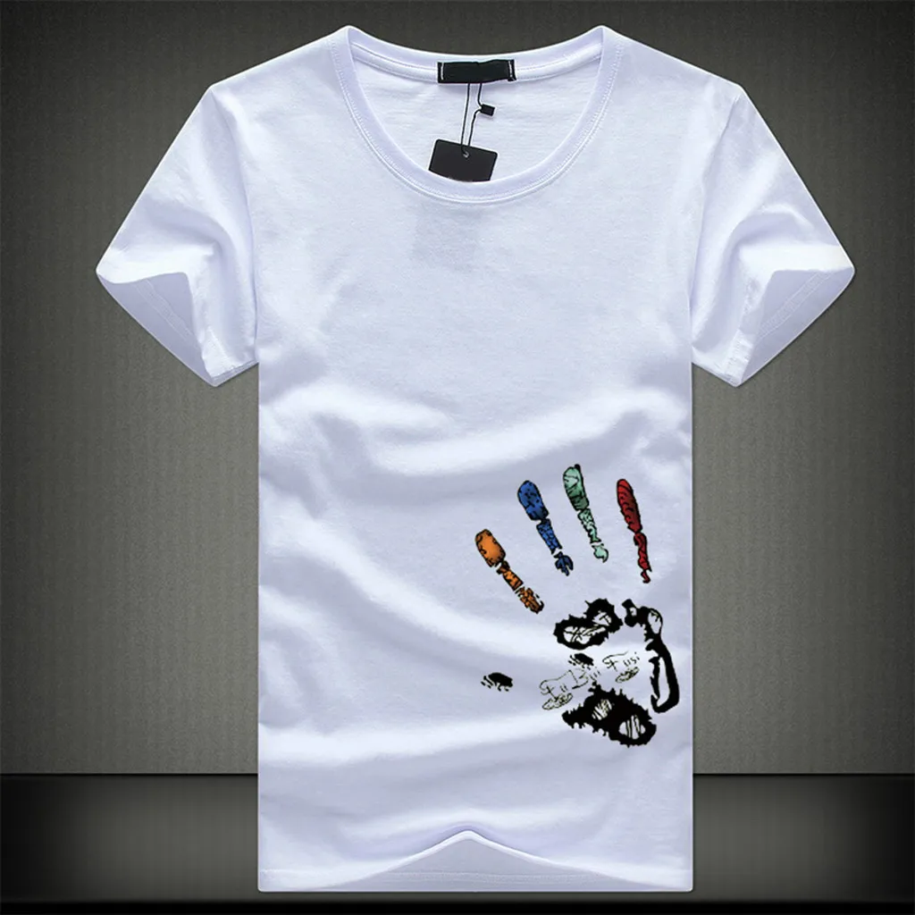Мужская футболка camiseta летняя с короткими рукавами и принтом рук круглым
