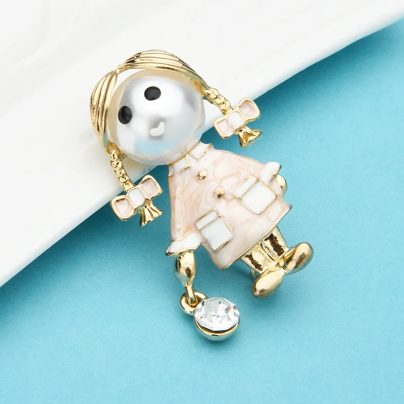 

Wuli&baby Lovely Pearl Girl Brooches For Women Classic Figure Party Casual Office Brooch Pins Gifts