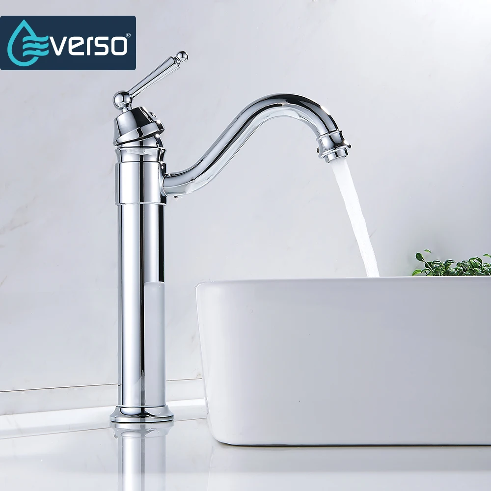 EVERSO, кухонные смесители, 360 Поворотный, античная латунь, с одной фарфоровой ручкой, смеситель для ванной комнаты, смеситель для раковины, горячая холодная, Torneira