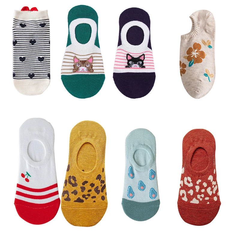 

1 Pairs Spring Autumn Short Woman Invisible Funny harajuku Sock Non-Slip Women Boat Socks Cotton Low man Short Socks