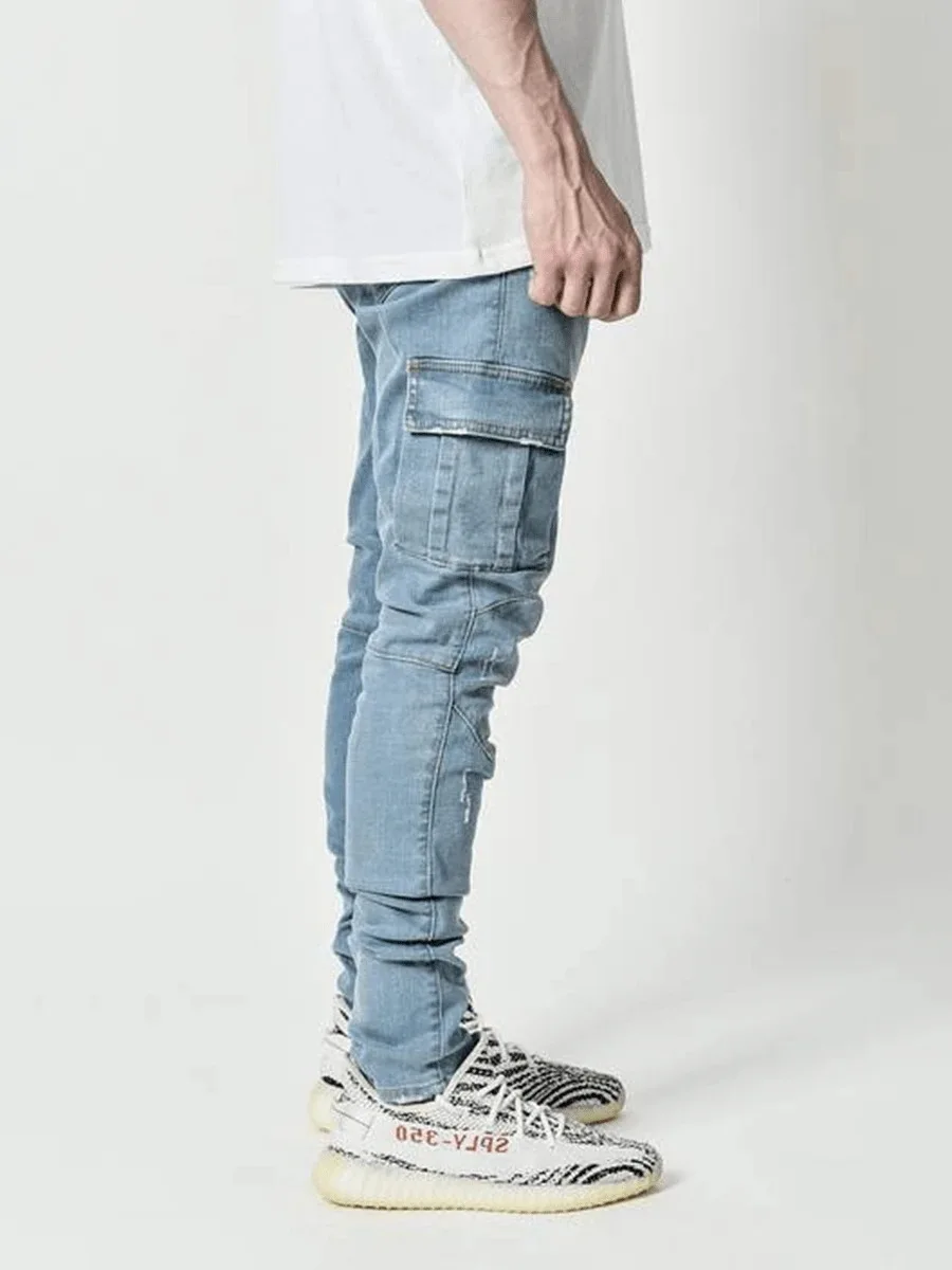 Fashion New Jeans Men Side Pocket Skinny Jeans Men Denim Pencil Pants  Casual Plus Size Solid Denim Jeans for Men