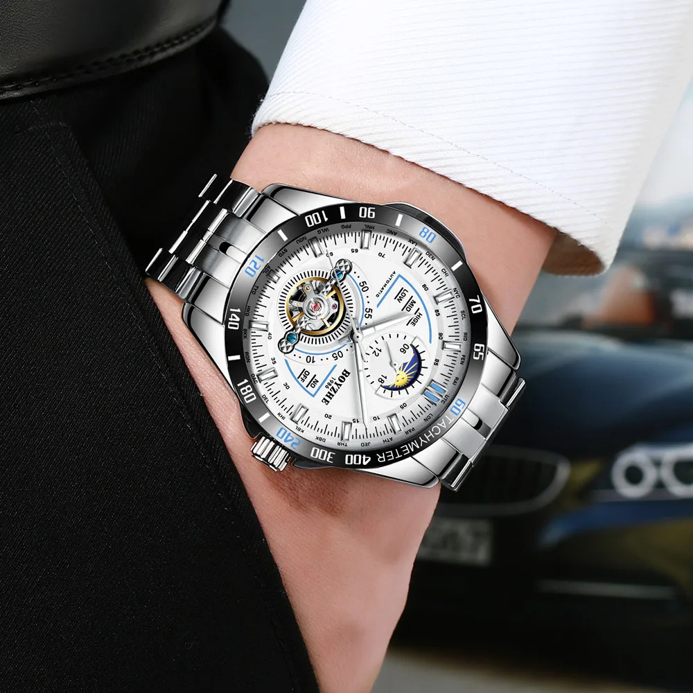 

Men Automatic Mechanical Watch Sports Fashion Luxury Luminous Tourbillon Waterproof Stainless Steel Watches Relogio Masculino