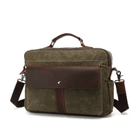 vintage canvas handbag laptop shoulder bag for men canvas add genuine leather crossbody messenger bags zipper briefcase men bag