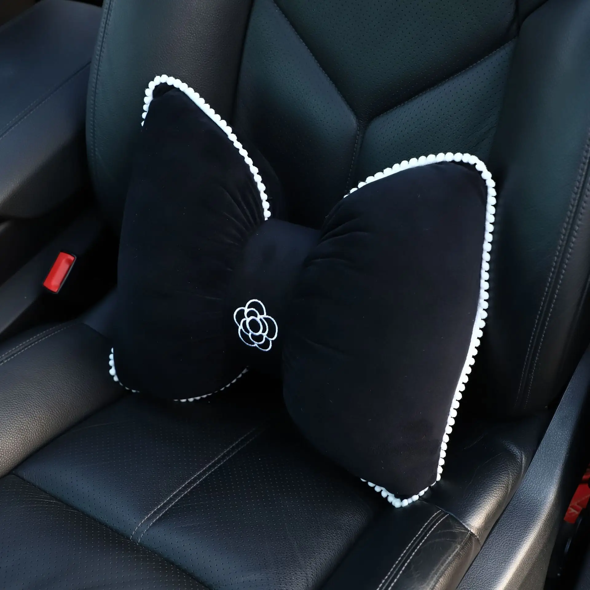 

Bowknot Car Headrest Headrest And Neck Pillow For Camellia Car Winter Plush Car Seat Back Headrest Pillow