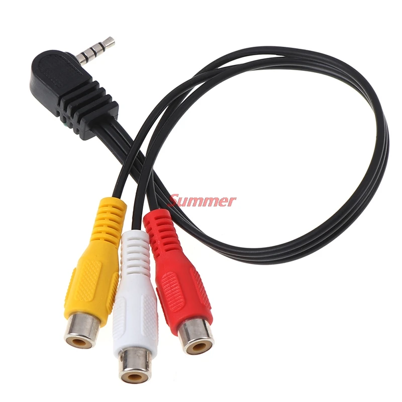 

New High Speed 90degree 3.5 mm Male Jack To 3 RCA Female Plug Adapter Audio Converter Video AV Cable Wire Cord