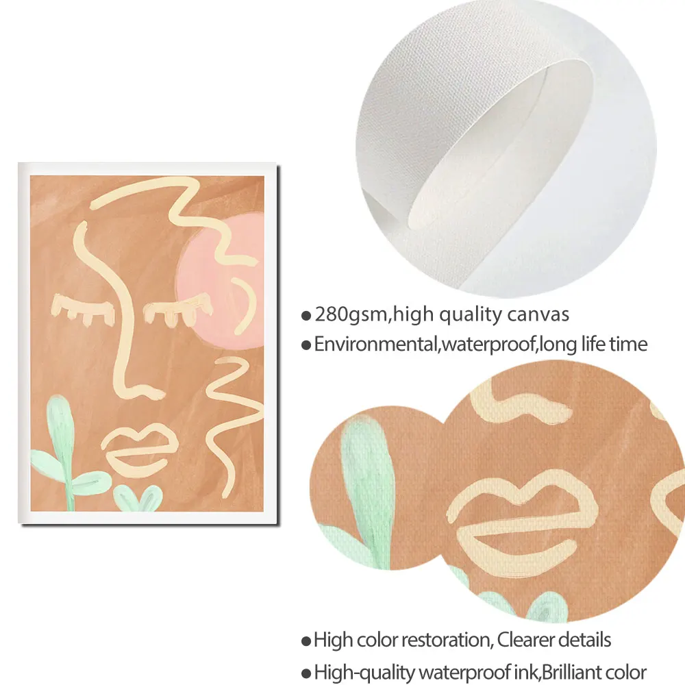 Абстрактный постер с изображением лица рисунок лески современная простая Ретро